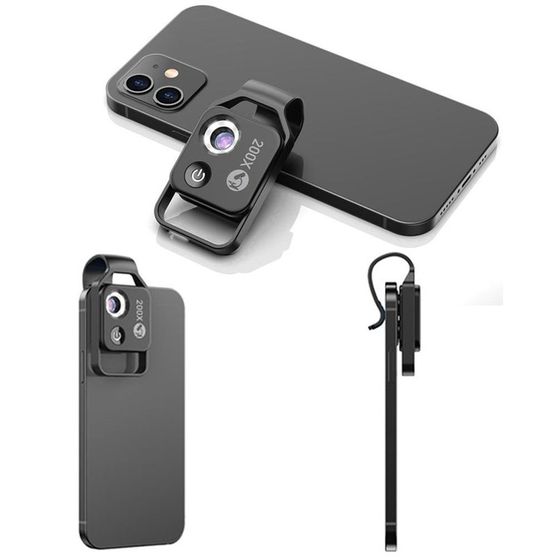 Nano Zoom 200X Smartphone Microscope, Nanozoom Cell Phone Lens, Portable Phone Microscope Lens with LED Light (Black MS002CBK  with CPL) - Image 2